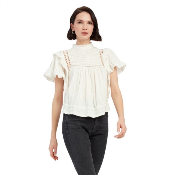 NWT Free People Le Femme Top Ruffle Lace Pleat Tee - Picture 9 of 9